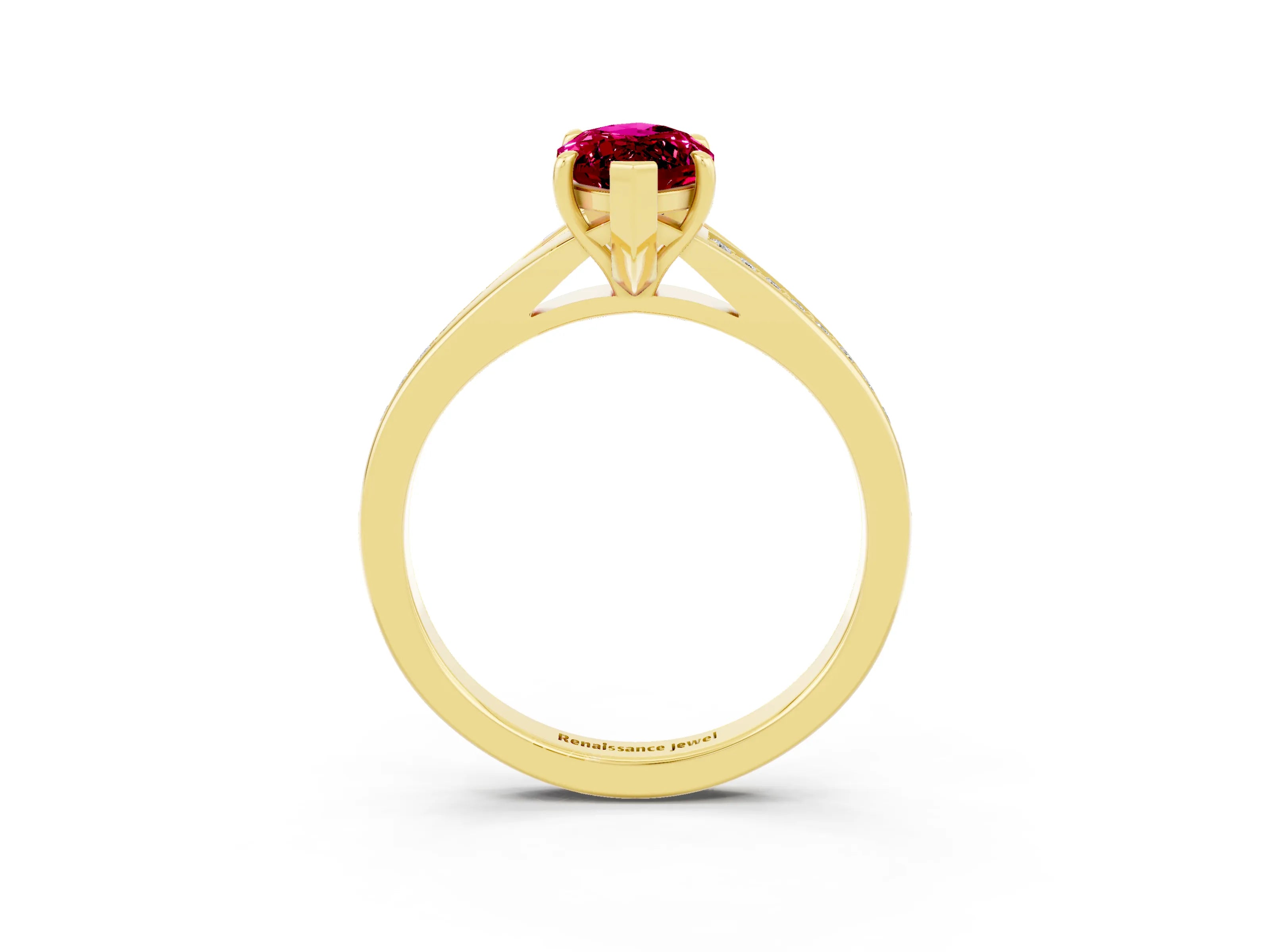 Yellow gold Marquise Cut Garnet Solitaire Ring with Pavé Band and Prong Setting_3