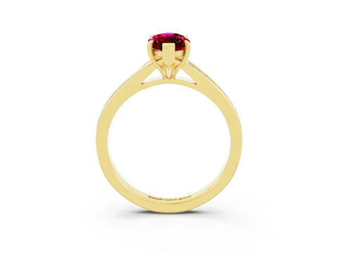 Yellow gold Marquise Cut Garnet Solitaire Ring with Pavé Band and Prong Setting_3
