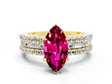 Yellow gold Marquise Cut Garnet Solitaire Ring with Pavé and Channel Set Band