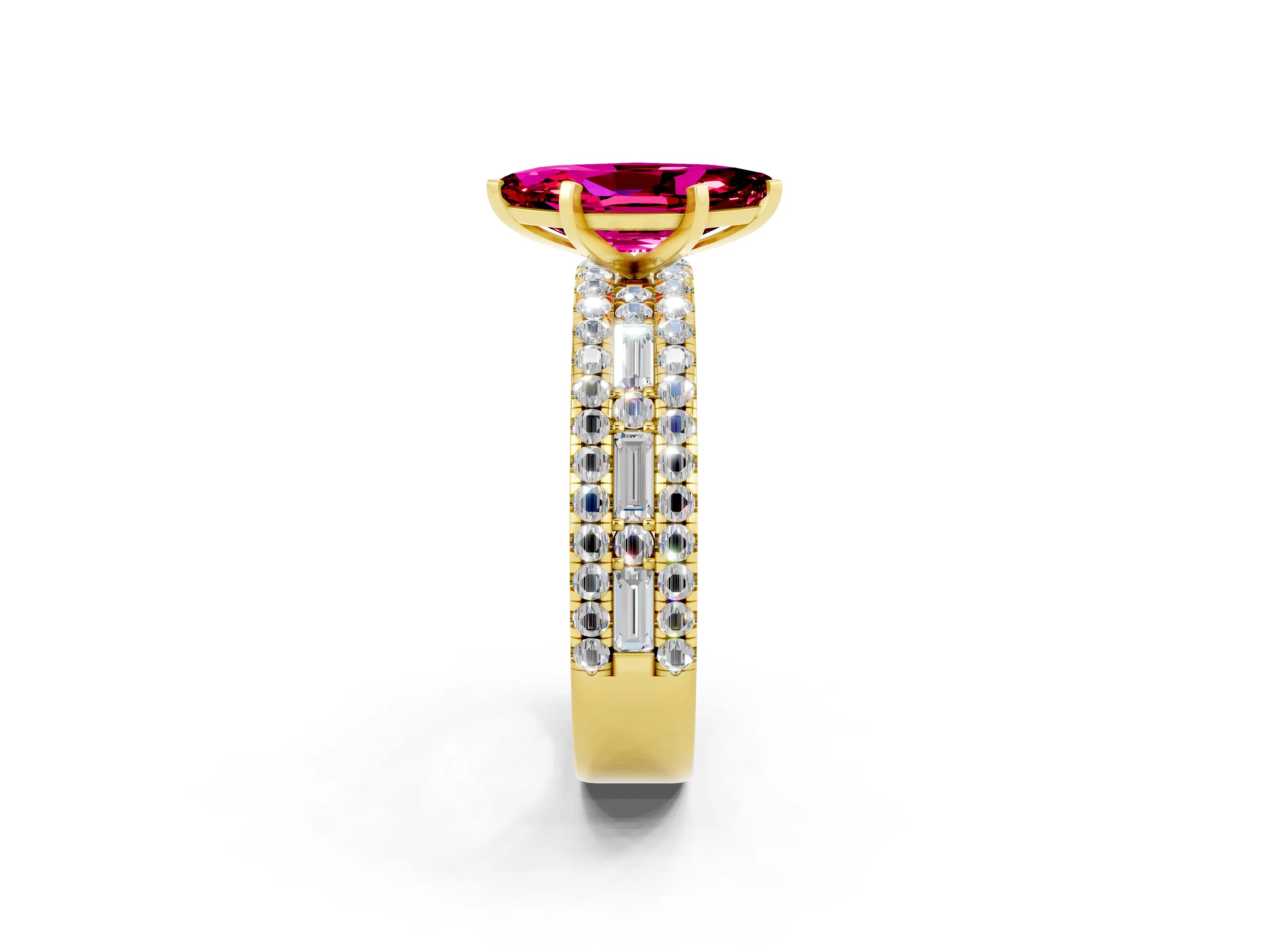 Yellow gold Marquise Cut Garnet Solitaire Ring with Pavé and Channel Set Band_2
