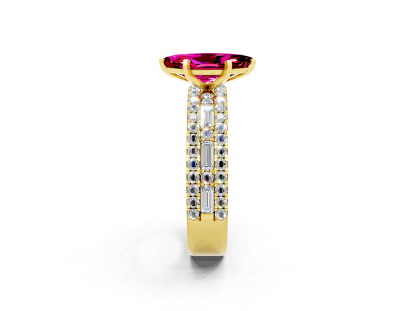 Yellow gold Marquise Cut Garnet Solitaire Ring with Pavé and Channel Set Band