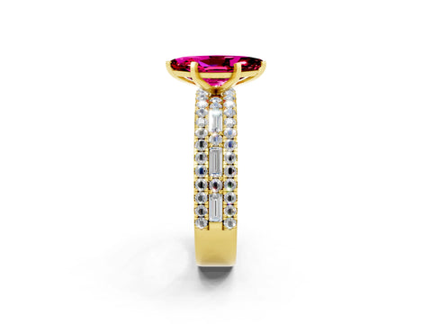 Yellow gold Marquise Cut Garnet Solitaire Ring with Pavé and Channel Set Band_2