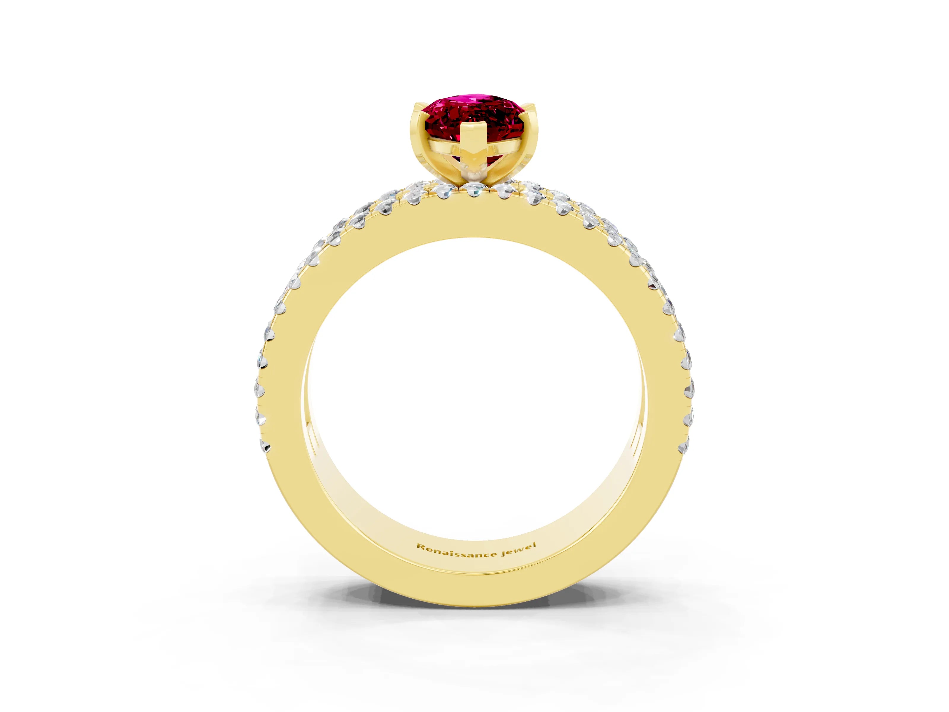 Yellow gold Marquise Cut Garnet Solitaire Ring with Pavé and Channel Set Band_3