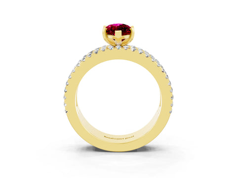 Yellow gold Marquise Cut Garnet Solitaire Ring with Pavé and Channel Set Band_3