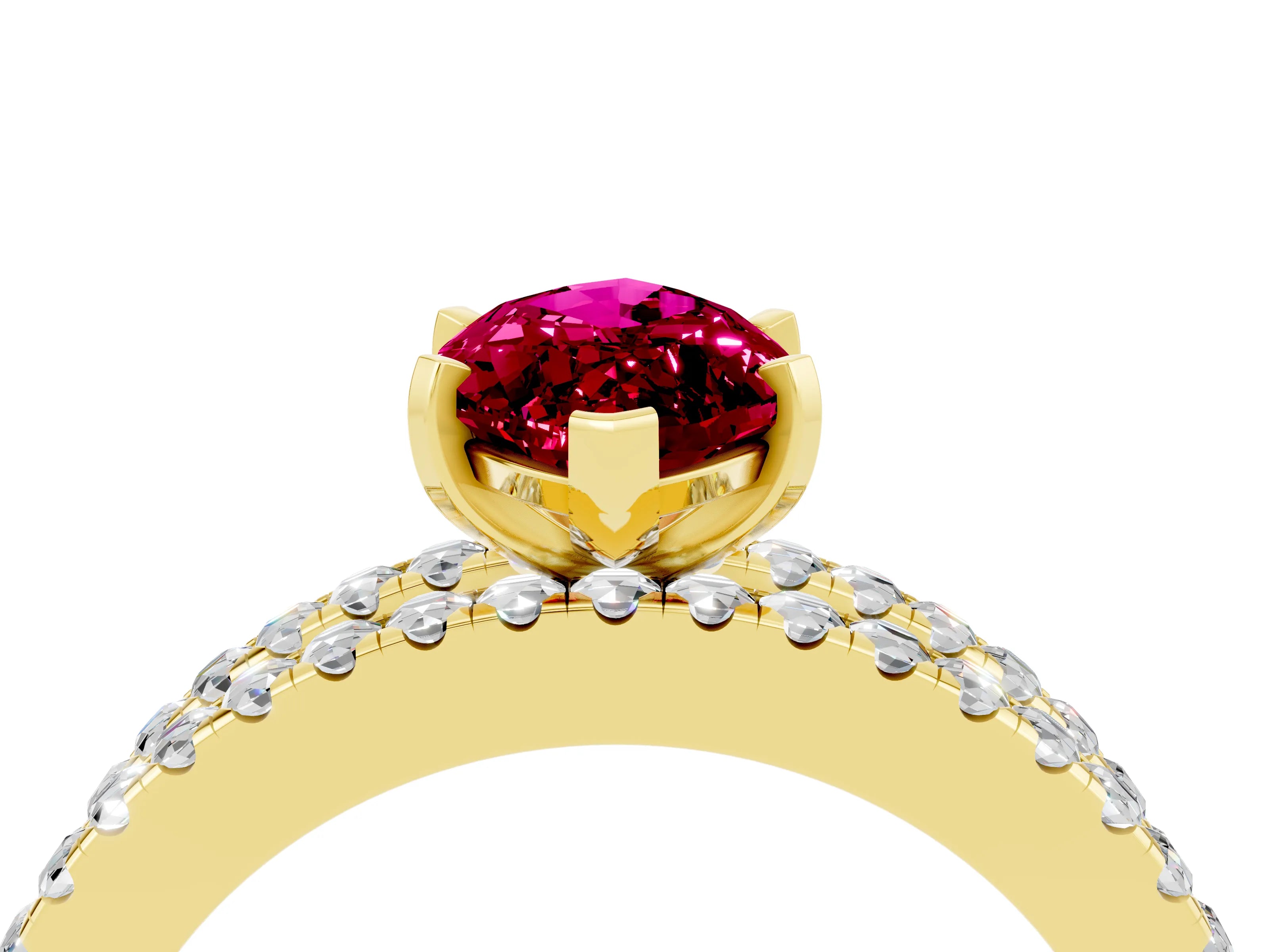 Yellow gold Marquise Cut Garnet Solitaire Ring with Pavé and Channel Set Band_4