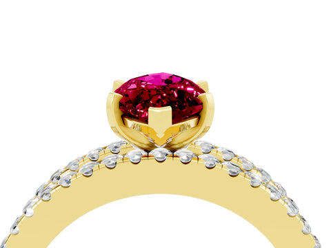 Yellow gold Marquise Cut Garnet Solitaire Ring with Pavé and Channel Set Band_4