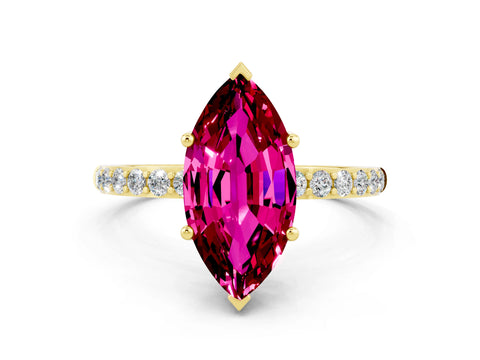 Yellow gold Marquise Cut Garnet Solitaire Ring with Pave Band and Four Prong Setting_24