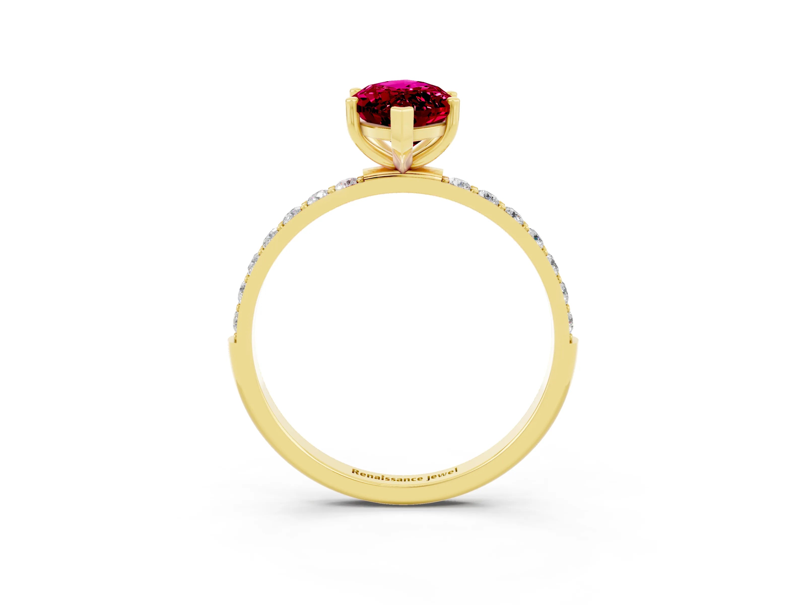 Yellow gold Marquise Cut Garnet Solitaire Ring with Pave Band and Four Prong Setting_27
