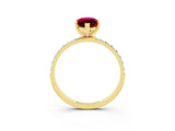 Yellow gold Marquise Cut Garnet Solitaire Ring with Pave Band and Four Prong Setting_27