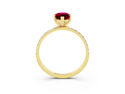 Yellow gold Marquise Cut Garnet Solitaire Ring with Pave Band and Four Prong Setting_27