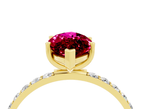 Yellow gold Marquise Cut Garnet Solitaire Ring with Pave Band and Four Prong Setting_28