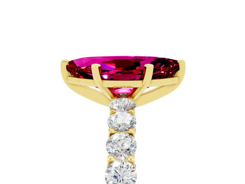 Yellow gold Marquise Cut Garnet Solitaire Ring with Shared Prong Pavé Band and Four-Prong Setting_5