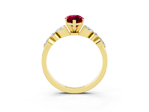 Yellow gold Marquise Cut Garnet Solitaire Ring with Side Stones and Four-Prong Setting_15