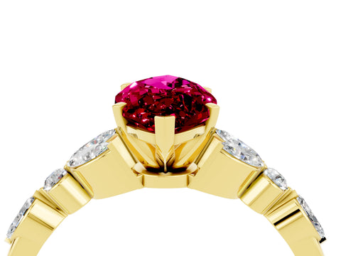 Yellow gold Marquise Cut Garnet Solitaire Ring with Side Stones and Four-Prong Setting_16