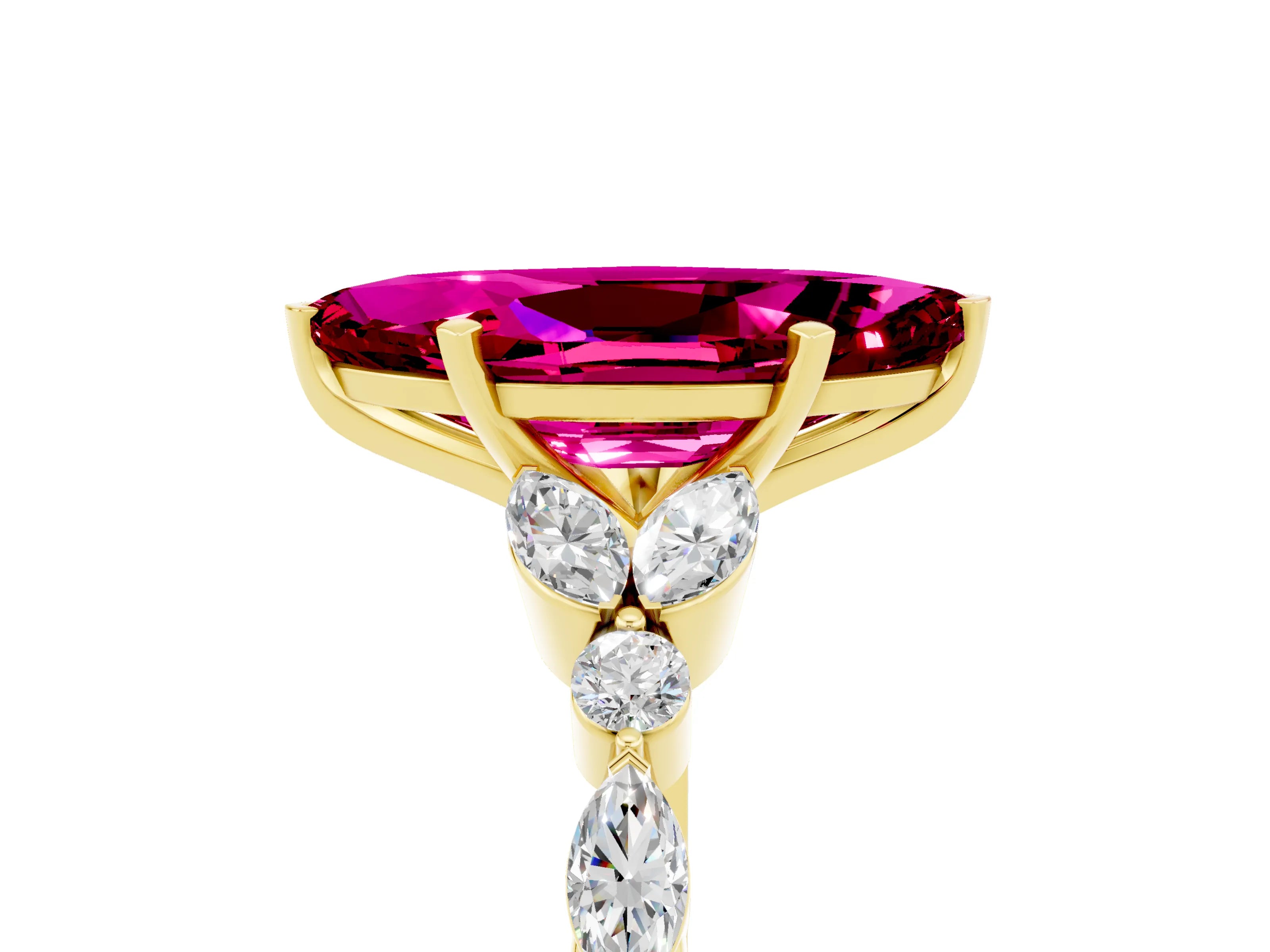 Yellow gold Marquise Cut Garnet Solitaire Ring with Side Stones and Four-Prong Setting_17