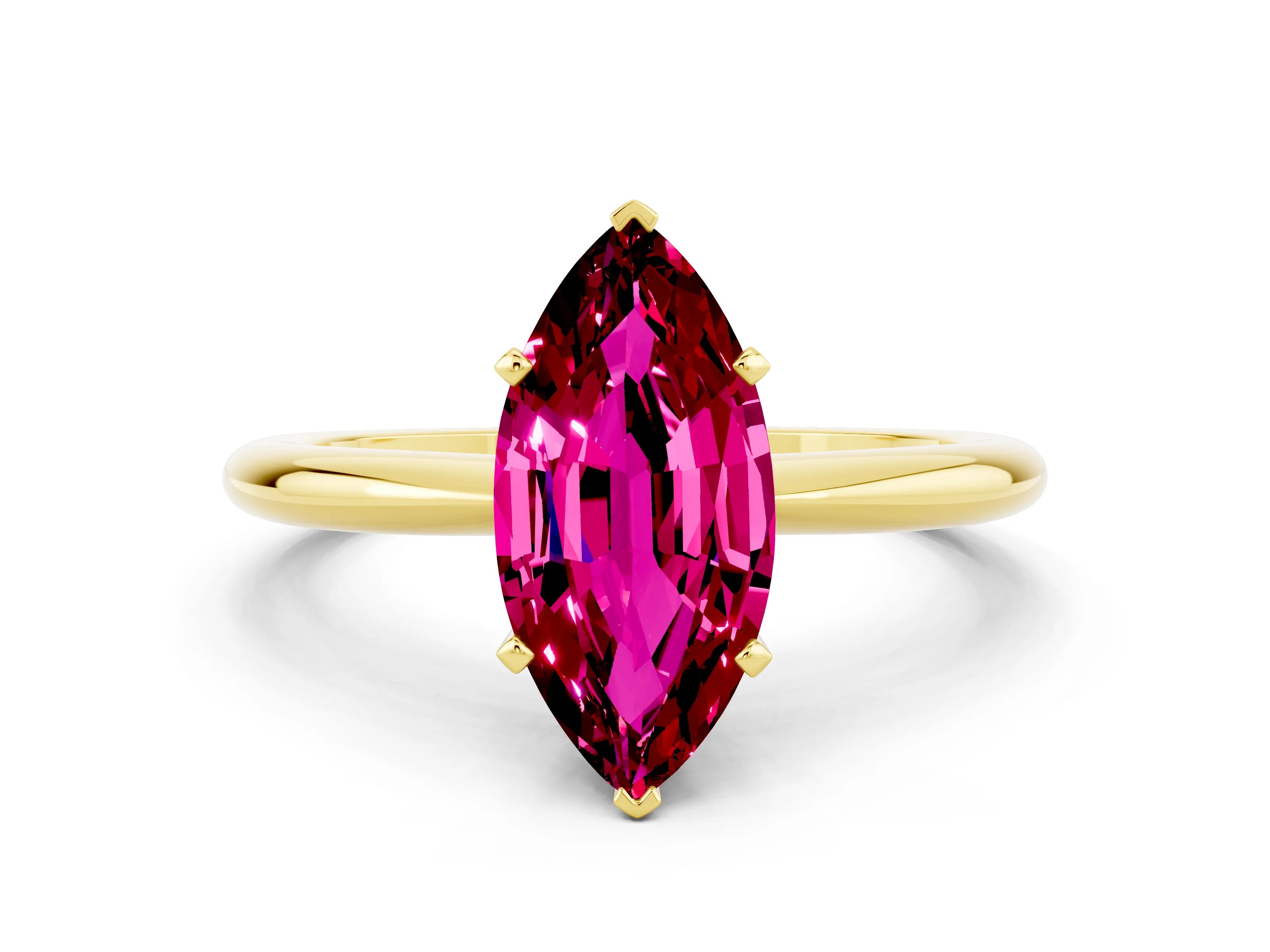 Yellow gold Marquise Cut Garnet Solitaire Ring with Six-Prong Setting and Classic Band
