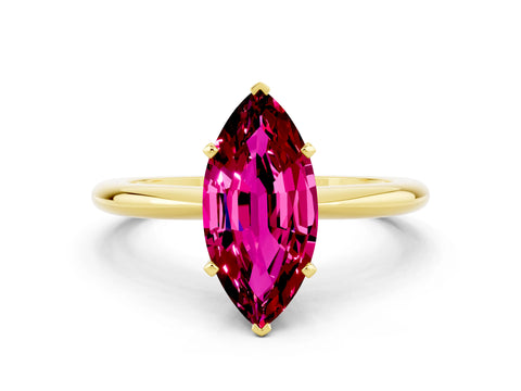 Yellow gold Marquise Cut Garnet Solitaire Ring with Six-Prong Setting and Classic Band