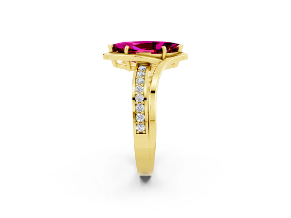 Yellow gold Marquise Cut Garnet Solitaire Ring with Split Shank and Prong Setting