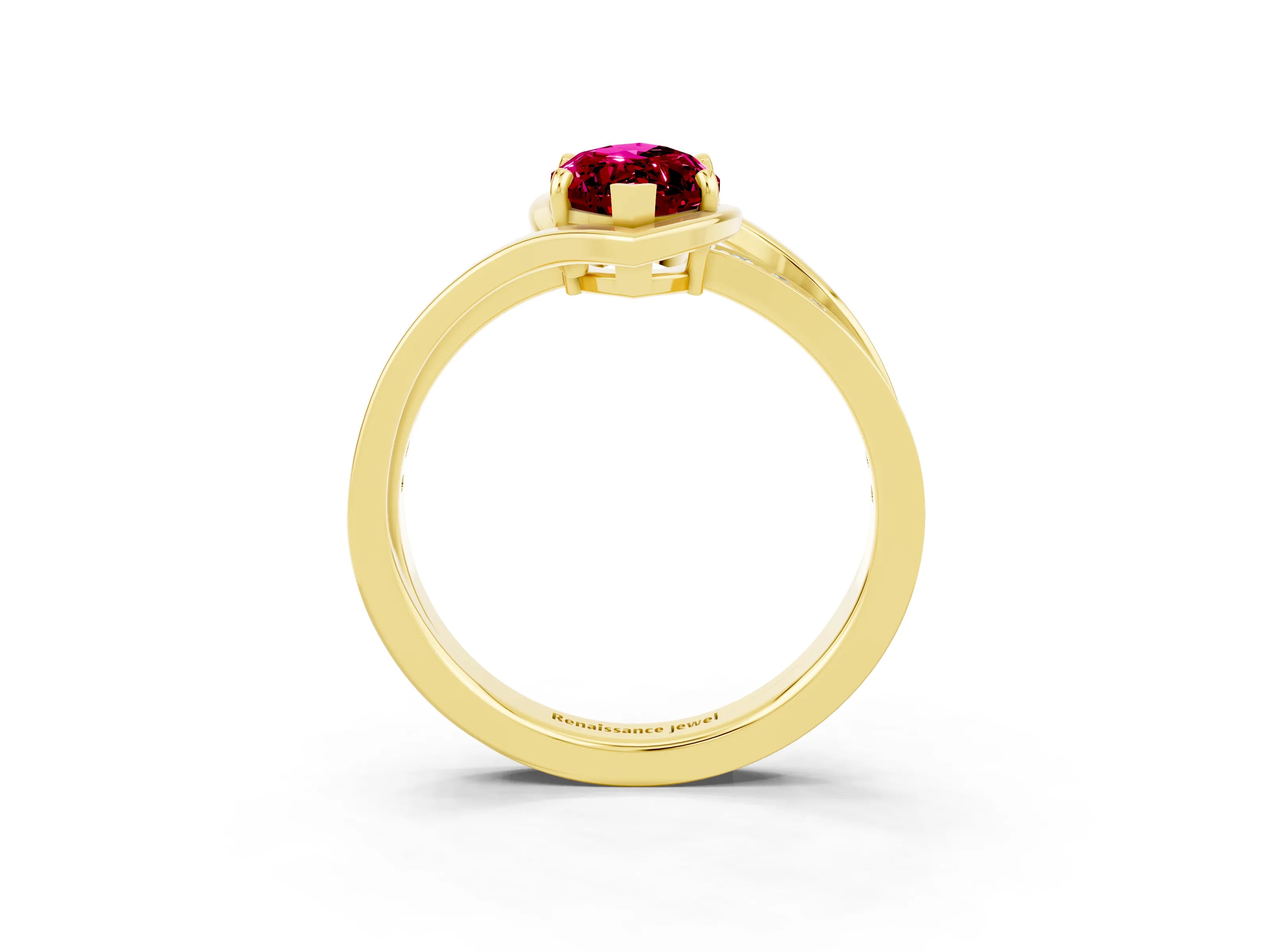Yellow gold Marquise Cut Garnet Solitaire Ring with Split Shank and Prong Setting_3