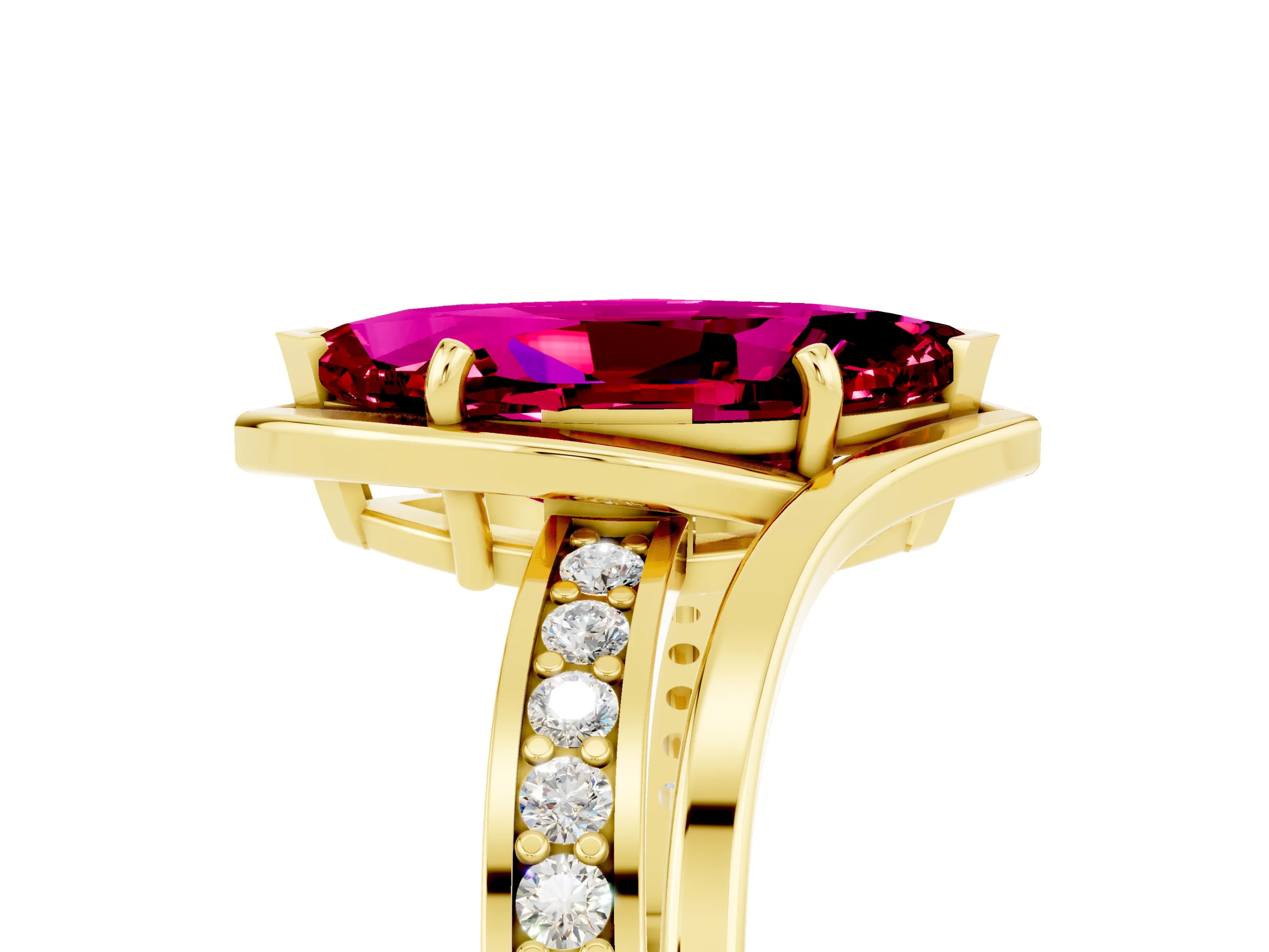 Yellow gold Marquise Cut Garnet Solitaire Ring with Split Shank and Prong Setting_5