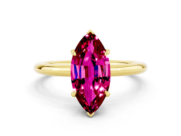 Yellow gold Marquise Cut Garnet Solitaire Ring with Thin Band and Four-Prong Setting