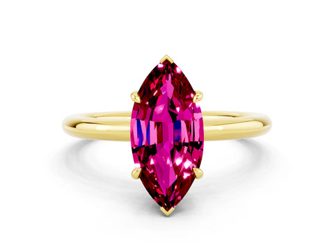 Yellow gold Marquise Cut Garnet Solitaire Ring with Thin Band and Four-Prong Setting_12