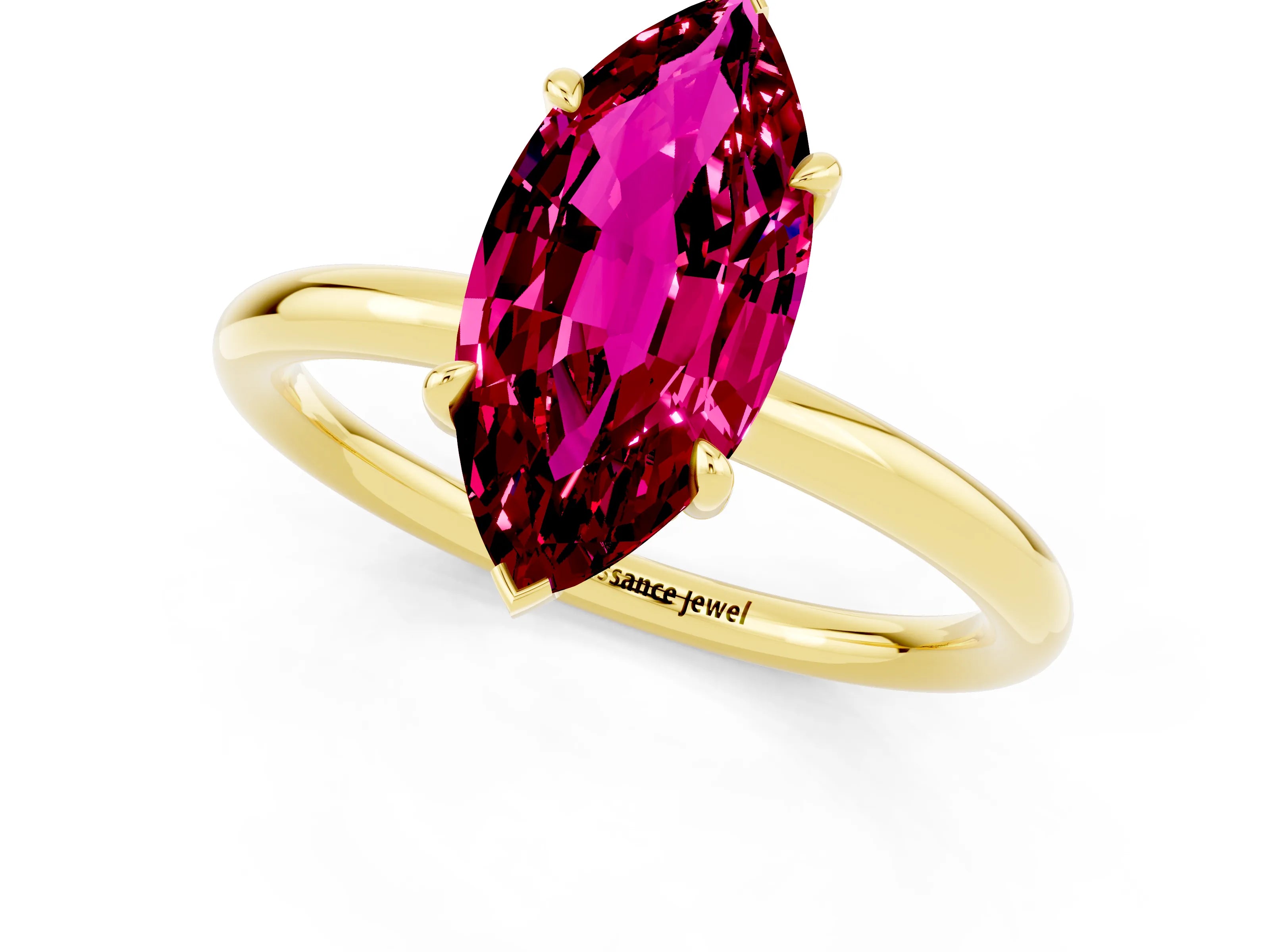 Yellow gold Marquise Cut Garnet Solitaire Ring with Thin Band and Four-Prong Setting_13