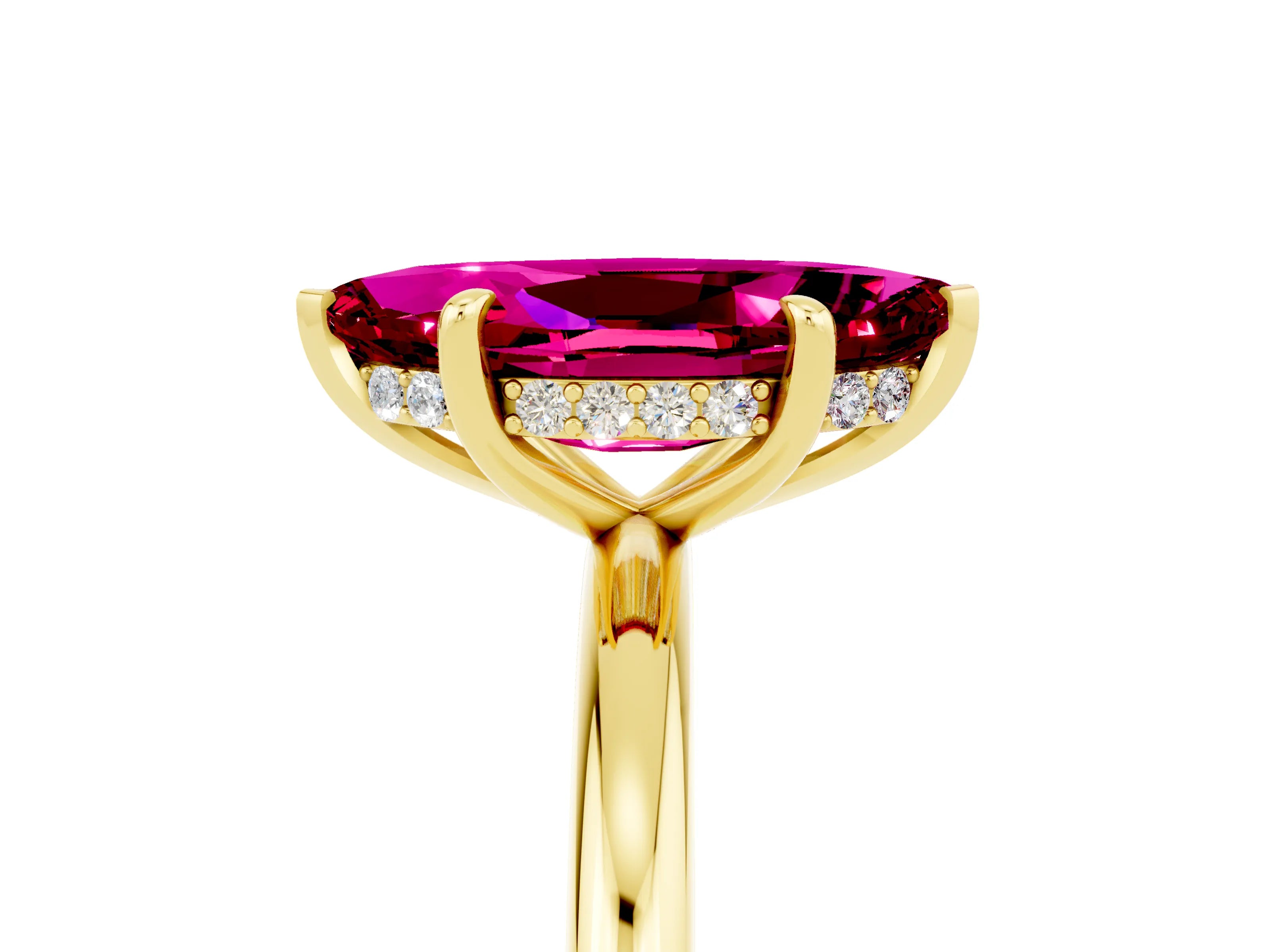 Yellow gold Marquise Cut Garnet Solitaire Ring with Thin Band and Four-Prong Setting_17