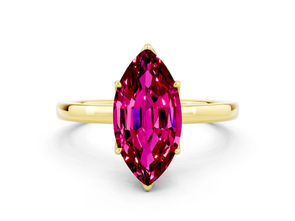 Yellow gold Marquise Cut Garnet Solitaire Ring with Thin Band and Prong Setting