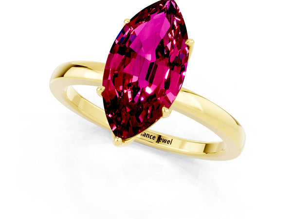 Yellow gold Marquise Cut Garnet Solitaire Ring with Thin Band and Prong Setting