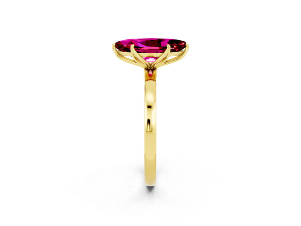 Yellow gold Marquise Cut Garnet Solitaire Ring with Thin Band and Prong Setting