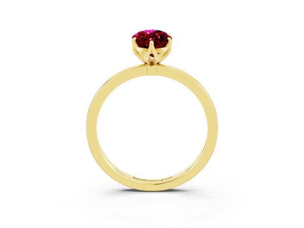 Yellow gold Marquise Cut Garnet Solitaire Ring with Thin Band and Prong Setting