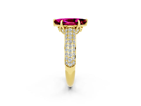 Yellow gold Marquise Cut Garnet Solitaire Ring with Three-Row Pavé Band and Four-Prong Setting_14
