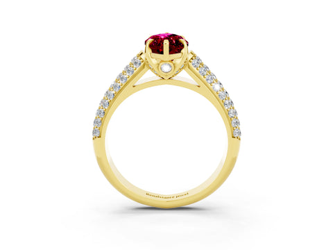 Yellow gold Marquise Cut Garnet Solitaire Ring with Three-Row Pavé Band and Four-Prong Setting_15