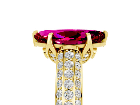 Yellow gold Marquise Cut Garnet Solitaire Ring with Three-Row Pavé Band and Four-Prong Setting_17