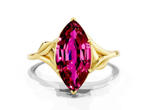 Yellow gold Marquise Cut Garnet Solitaire Ring with Twist Band and Four-Prong Setting_24