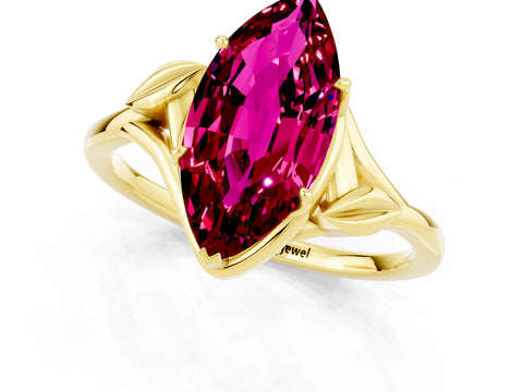 Yellow gold Marquise Cut Garnet Solitaire Ring with Twist Band and Four-Prong Setting_25