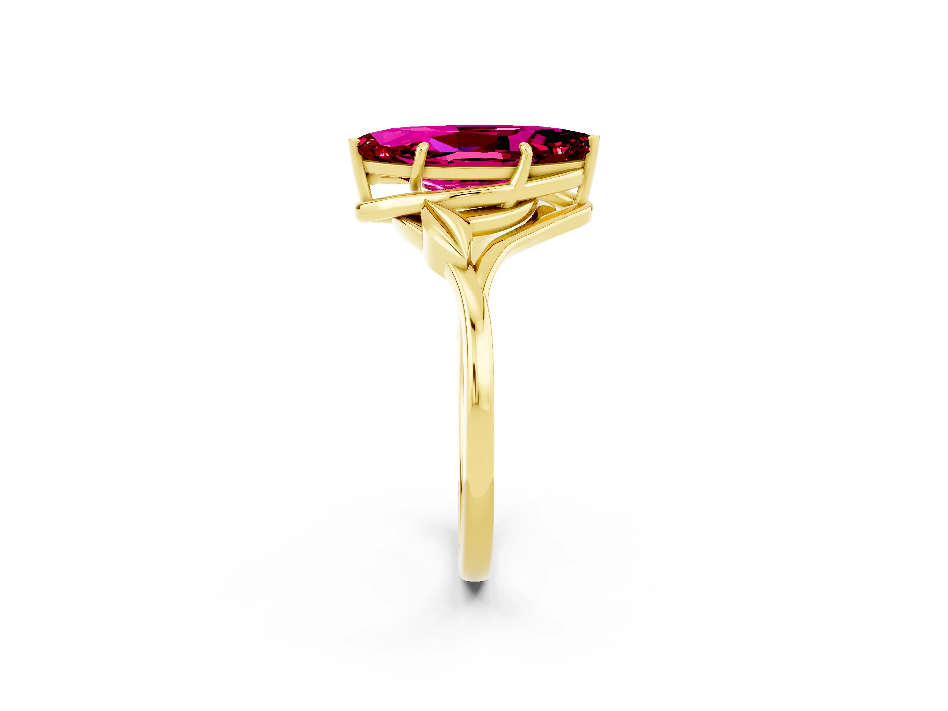 Yellow gold Marquise Cut Garnet Solitaire Ring with Twist Band and Four-Prong Setting_26