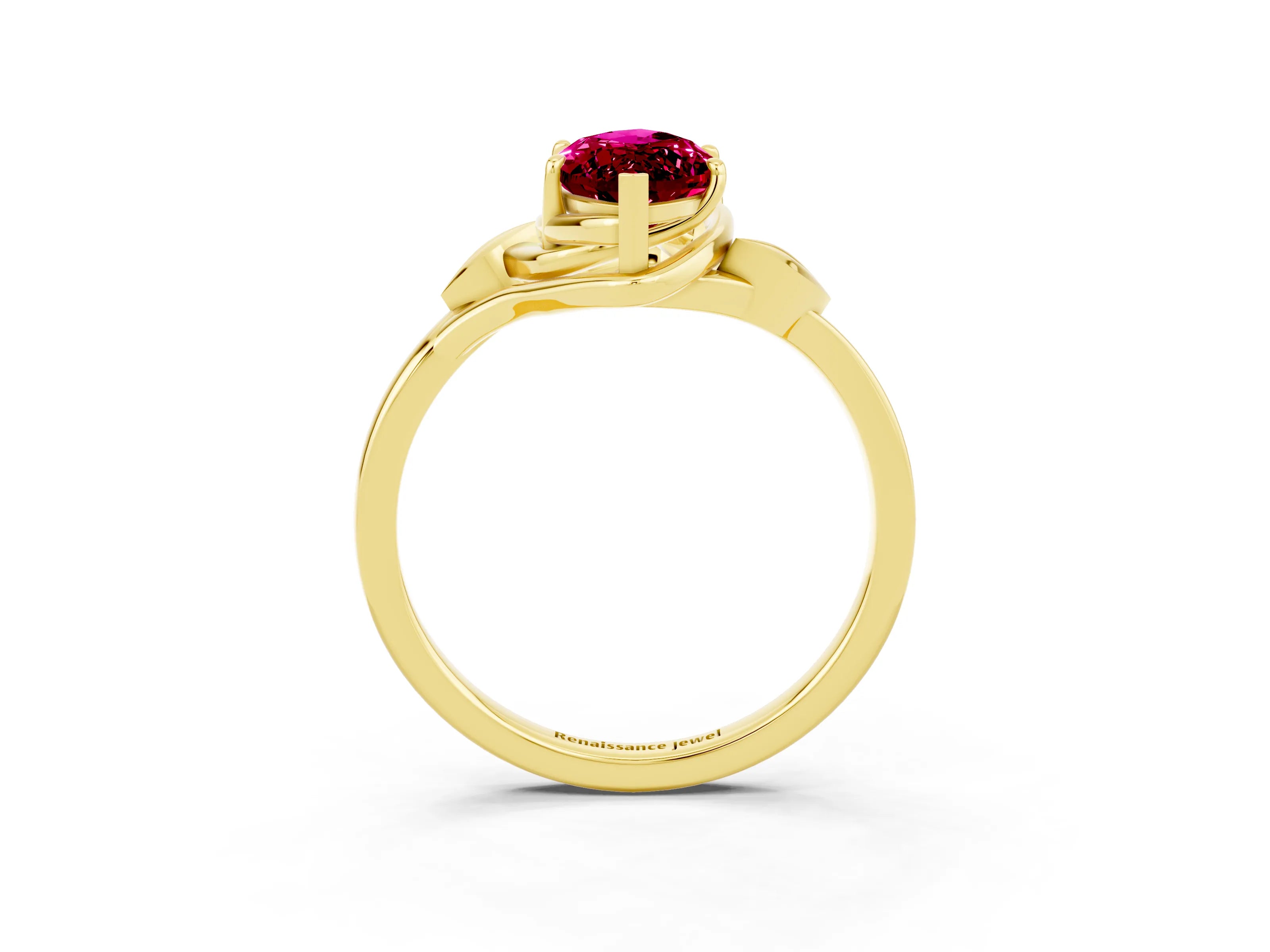 Yellow gold Marquise Cut Garnet Solitaire Ring with Twist Band and Four-Prong Setting_27