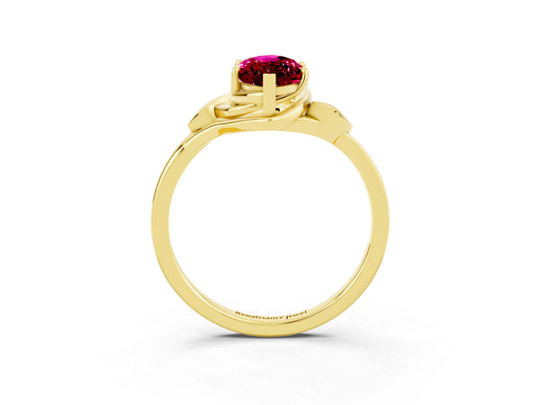 Yellow gold Marquise Cut Garnet Solitaire Ring with Twist Band and Four-Prong Setting