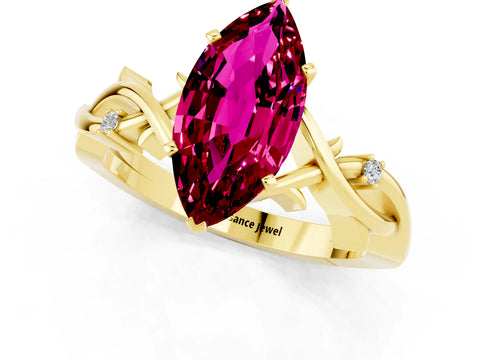 Yellow gold Marquise Cut Garnet Solitaire Ring with Twisted Band and Prong Setting_1