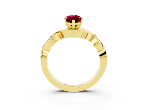 Yellow gold Marquise Cut Garnet Solitaire Ring with Twisted Band and Prong Setting_3