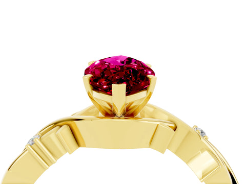 Yellow gold Marquise Cut Garnet Solitaire Ring with Twisted Band and Prong Setting_4