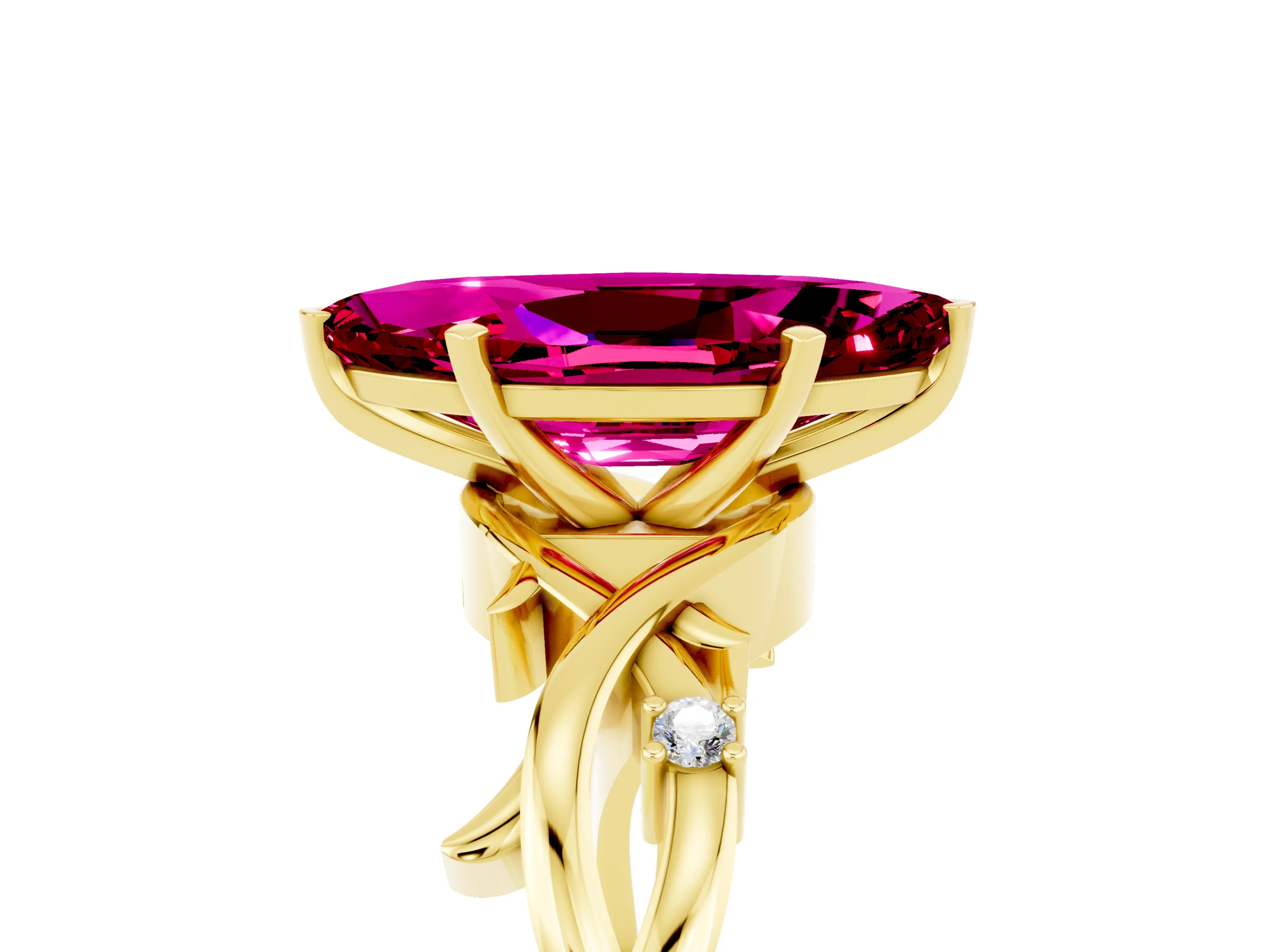 Yellow gold Marquise Cut Garnet Solitaire Ring with Twisted Band and Prong Setting_5