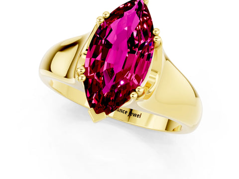 Yellow gold Marquise Cut Garnet Solitaire Ring with Wide Band and Prong Setting_1