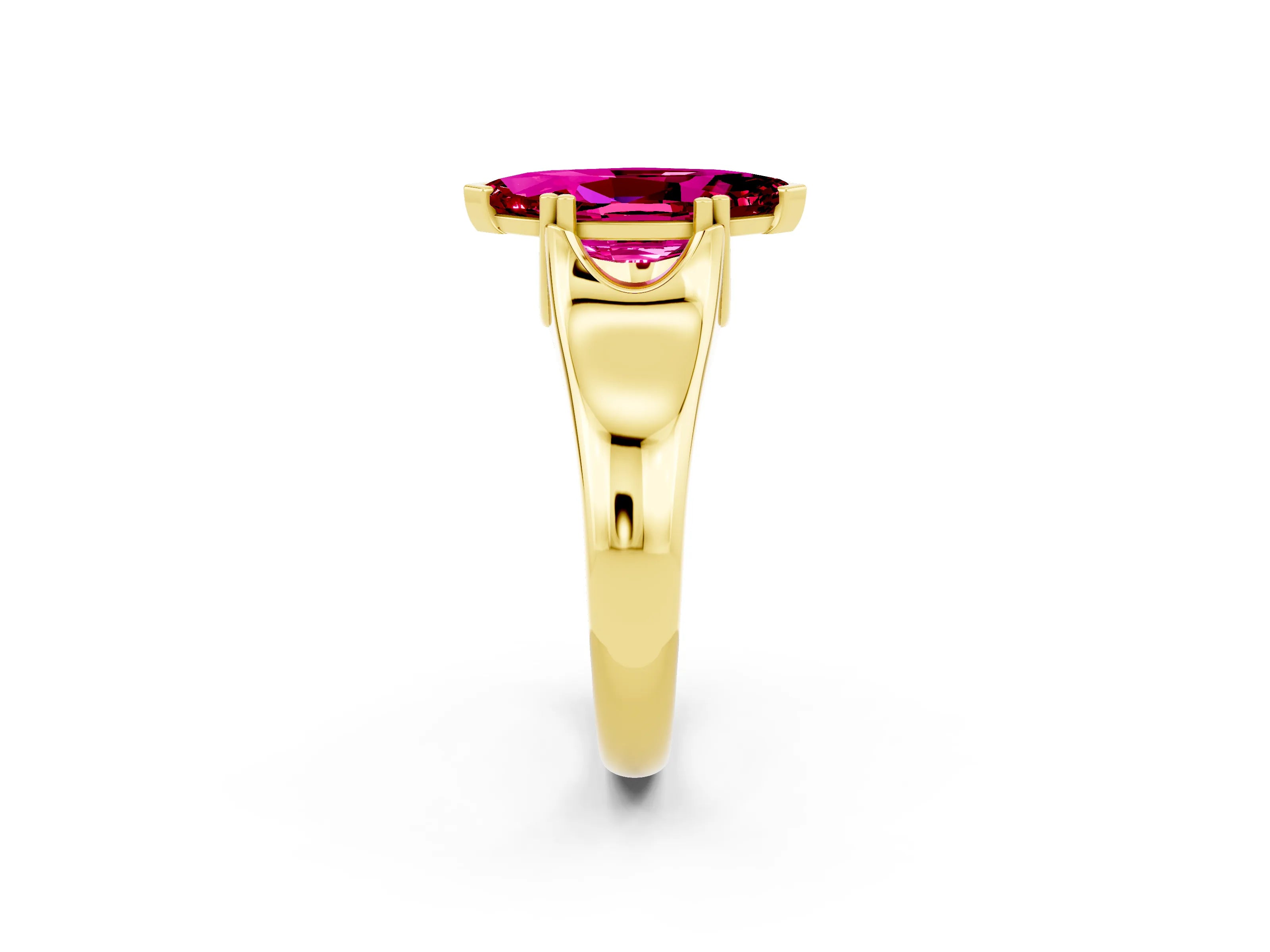 Yellow gold Marquise Cut Garnet Solitaire Ring with Wide Band and Prong Setting_2