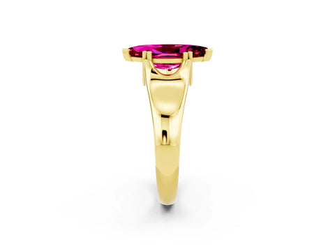 Yellow gold Marquise Cut Garnet Solitaire Ring with Wide Band and Prong Setting_2