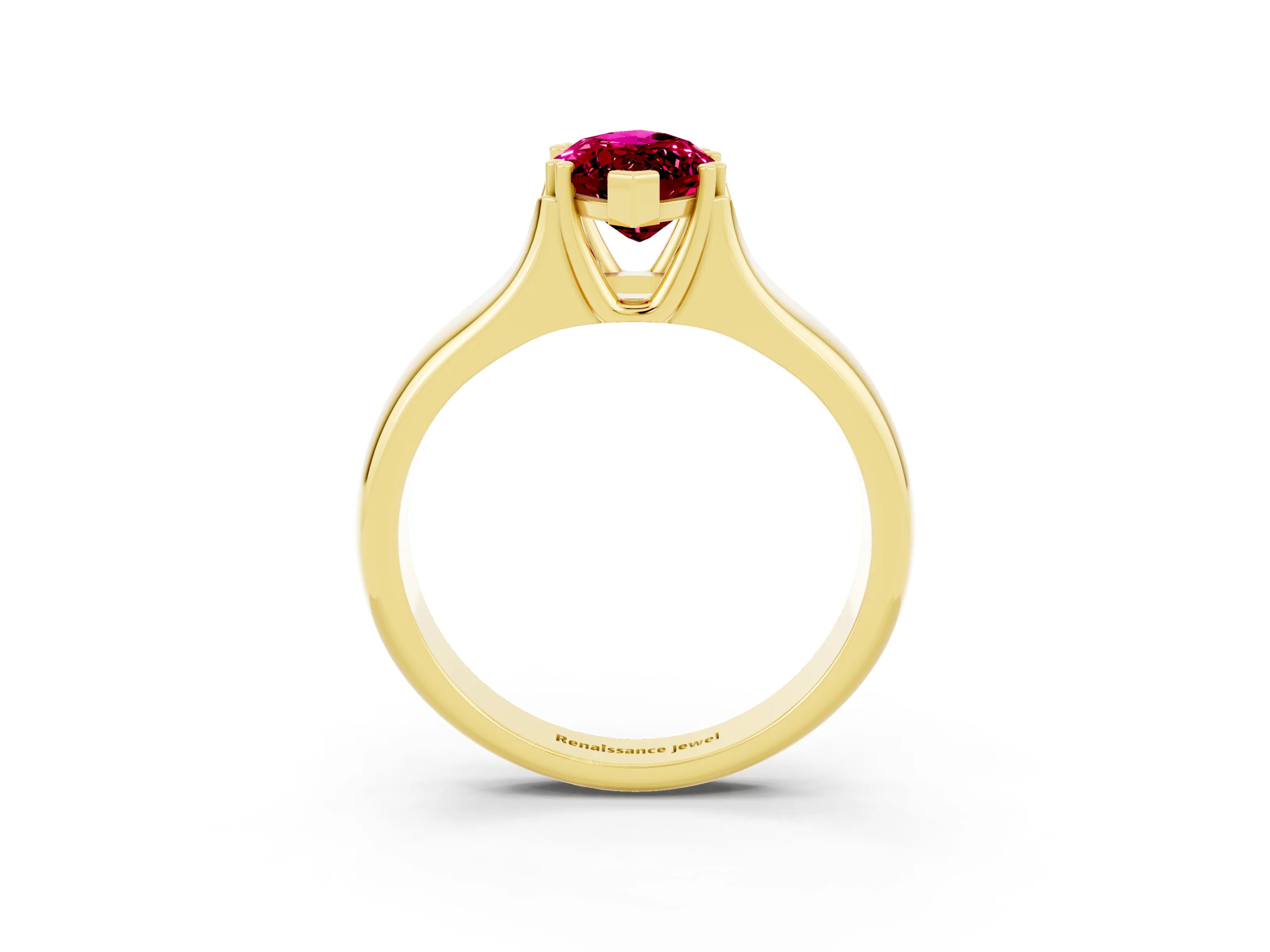 Yellow gold Marquise Cut Garnet Solitaire Ring with Wide Band and Prong Setting_3