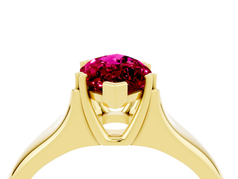 Yellow gold Marquise Cut Garnet Solitaire Ring with Wide Band and Prong Setting_4