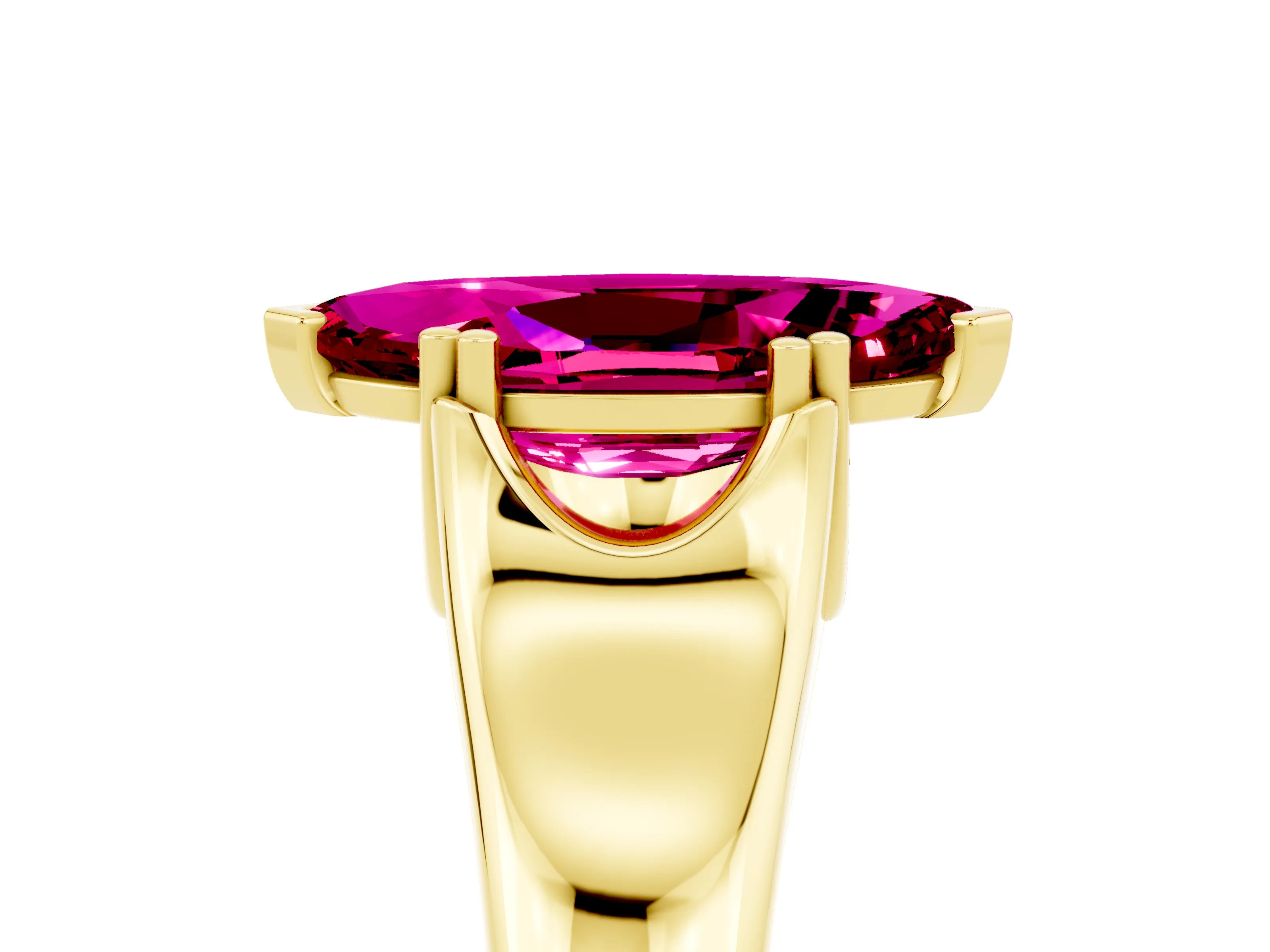 Yellow gold Marquise Cut Garnet Solitaire Ring with Wide Band and Prong Setting_5